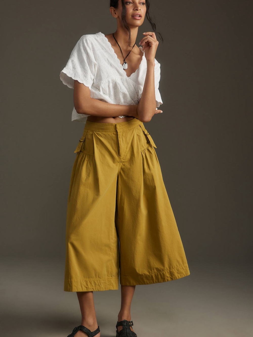 Anthropologie Poplin Culotte Pants – Moss Green – Size 8 – NWT